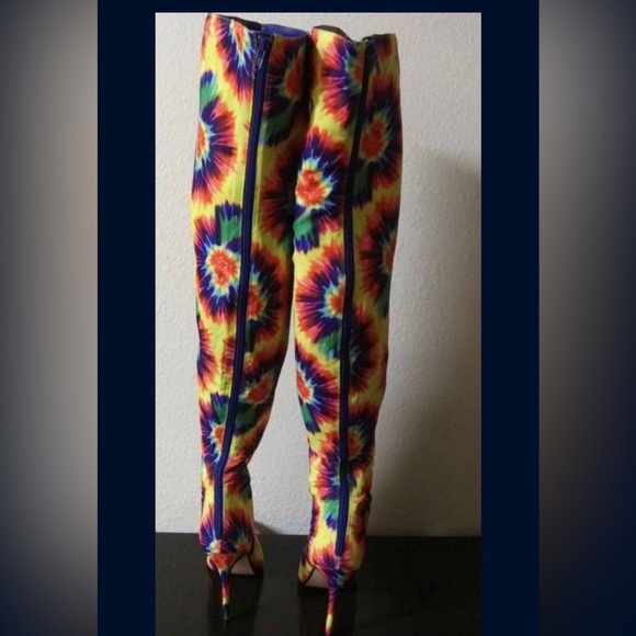 KNEE HIGH TYE DYE HIGH HEEL BOOTS BOOTS SIZE: 9.0 - Picture 4 of 6